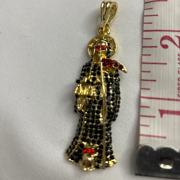 New 18k Gold Plated Grim Reaper Santa Muerte Death Pendant 2.5" - Picture 2 of 3